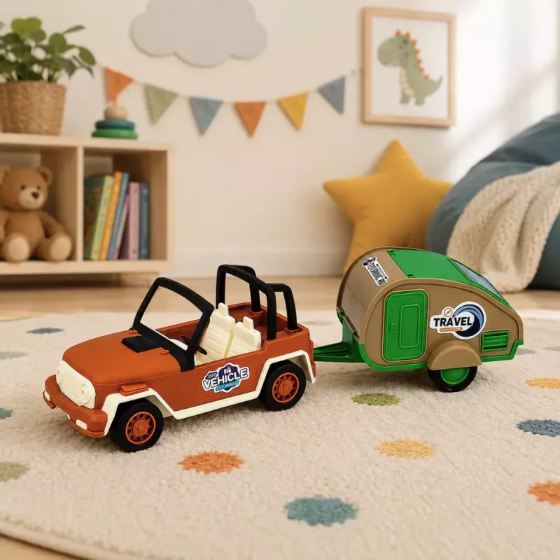 LEAN TOYS Veículo todo-o-terreno com roulotte sons verde e castanho conjunto turístico