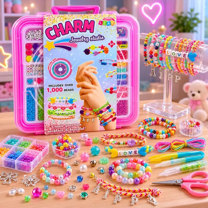 LEAN TOYS Conjunto de criação de joias em mala - 1000 peças contas, pingentes, letras