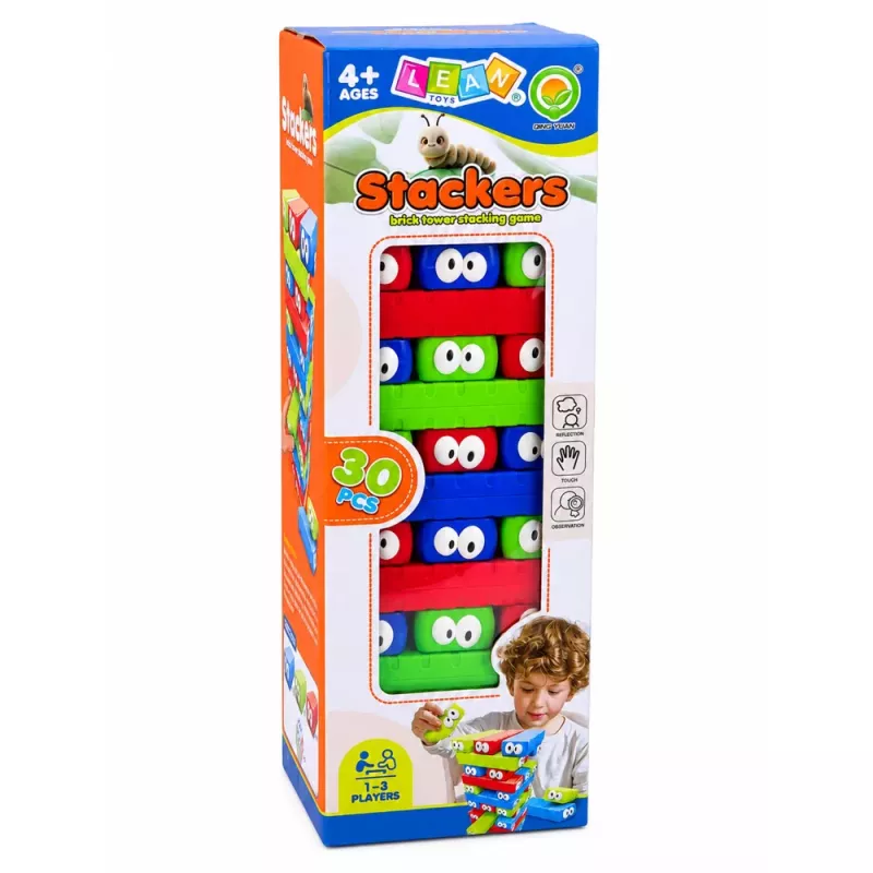 LEAN TOYS Jogo de destreza torre de blocos com dado colorido 30 unid.
