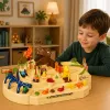 LEAN TOYS Pista de arcada manual interativa com dinossauros 8 desafios veículos