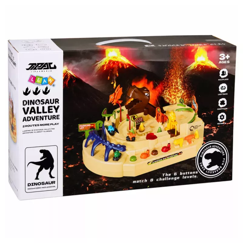 LEAN TOYS Pista de arcada manual interativa com dinossauros 8 desafios veículos