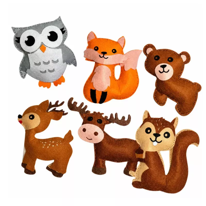 LEAN TOYS Conjunto Criativo Peluches para Costurar em Feltro Animais da Floresta DIY 6 unid.