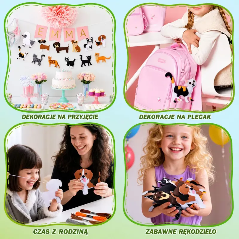 LEAN TOYS Conjunto Criativo Peluches para Costurar em Feltro Peluches DIY Cães 6 unid.