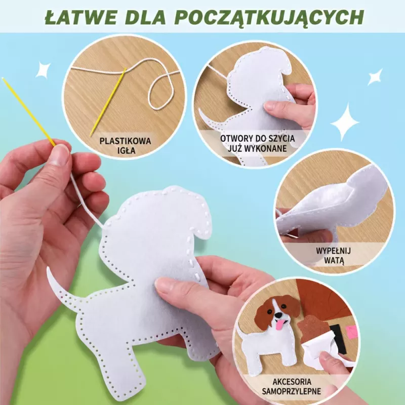 LEAN TOYS Conjunto Criativo para Costurar Peluches de Feltro Gatos Peluches DIY 6 unid.