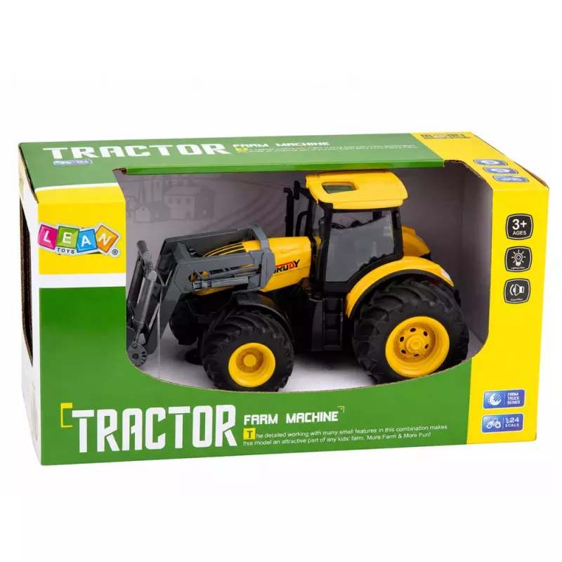 LEAN TOYS Trator Agrícola de Quinta com Bulldozer Luzes Sons Amarelo 1:24