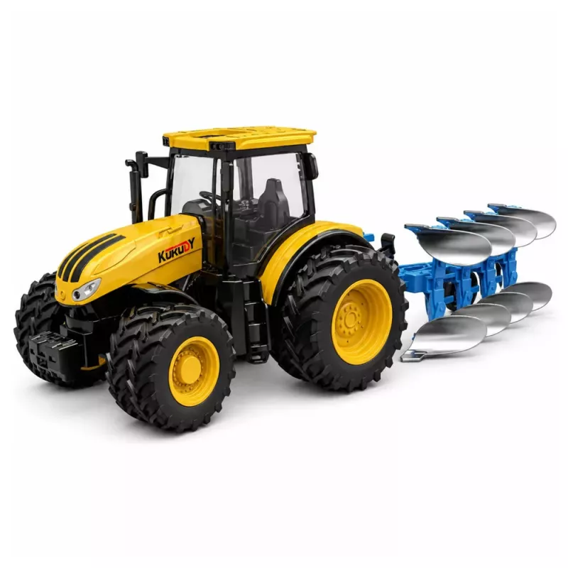 LEAN TOYS Trator Agrícola com Arado Multissulcos Luzes Sons Amarelo 1:24