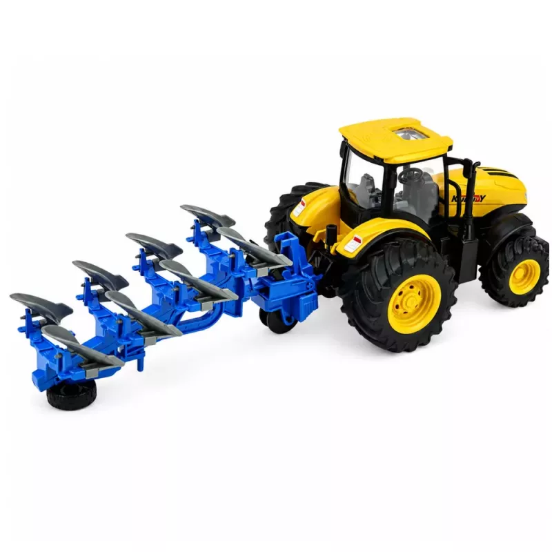 LEAN TOYS Trator Agrícola com Arado Multissulcos Luzes Sons Amarelo 1:24