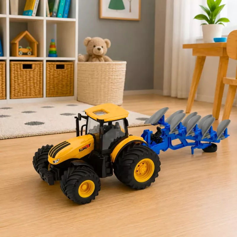 LEAN TOYS Trator Agrícola com Arado Multissulcos Luzes Sons Amarelo 1:24