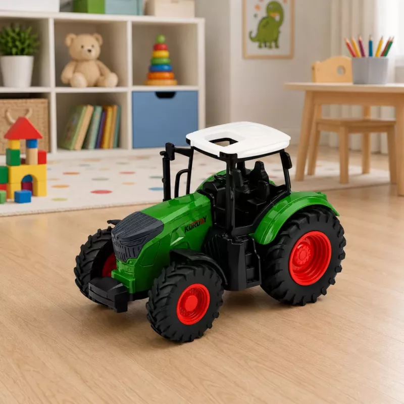 LEAN TOYS Trator Agrícola com Reboque 1:24 Branco Verde Rodas de Borracha