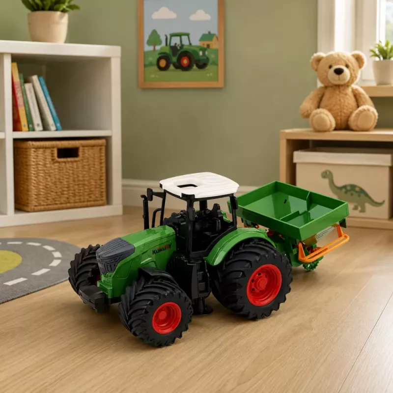 LEAN TOYS Trator Agrícola de Quinta com Semeador Rodas de Borracha Veículo de Brincar Escala 1:24