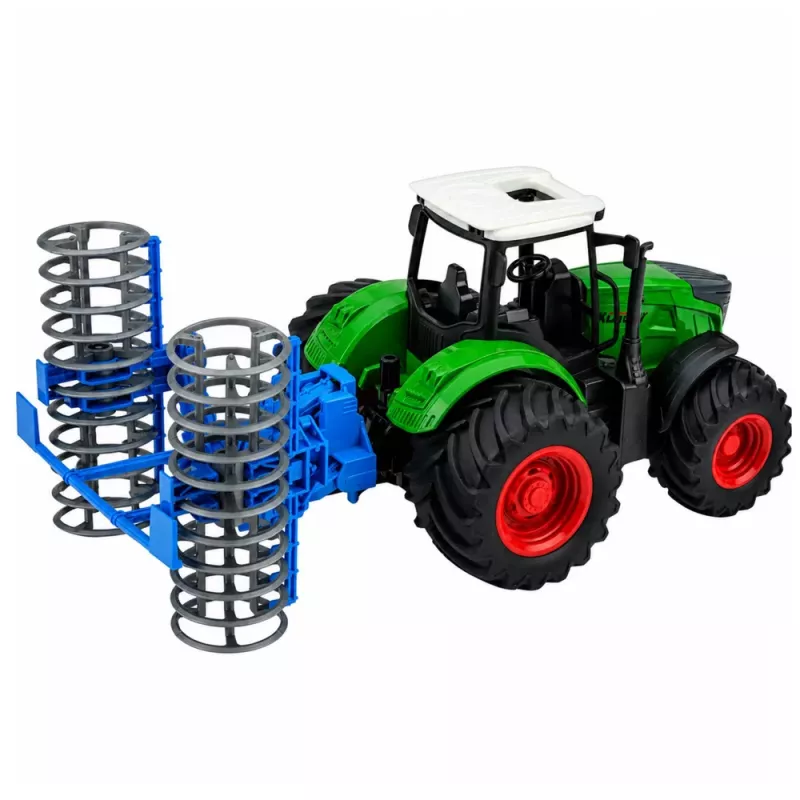 LEAN TOYS Trator Agrícola de Quinta com Rolo Verde 1:24