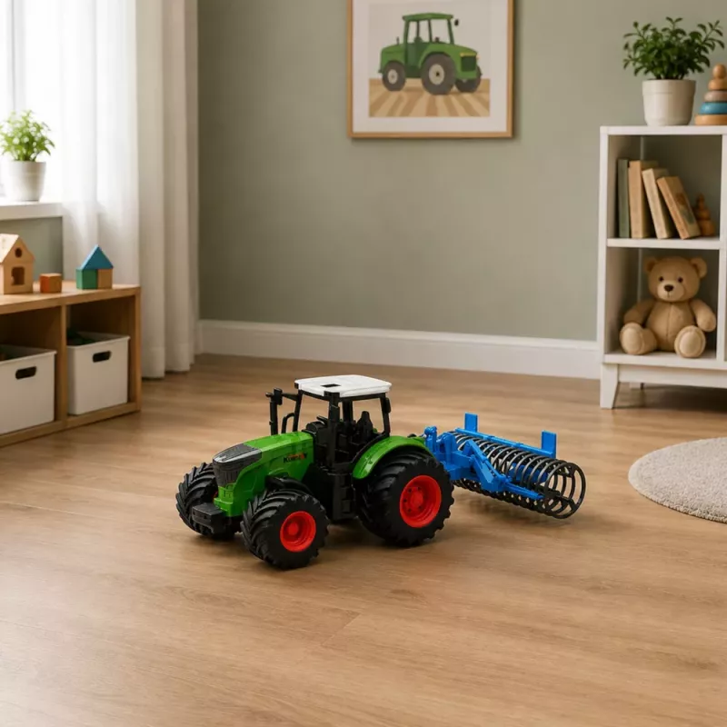 LEAN TOYS Trator Agrícola de Quinta com Rolo Verde 1:24
