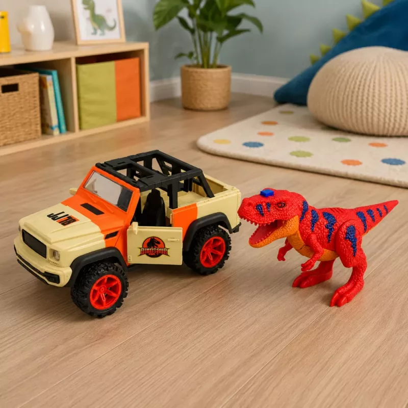 LEAN TOYS Todo-o-Terreno com Dinossauro T-Rex, Luzes, Sons, Portas que Abrem