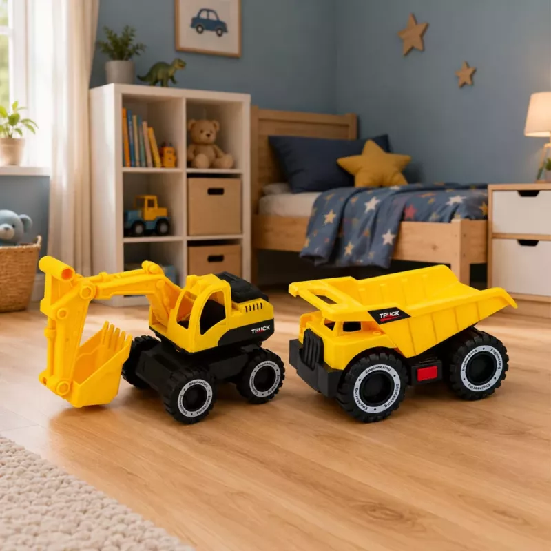 LEAN TOYS Conjunto de Veículos de Construção Escavadora Basculante com Luzes e Sons Amarelo