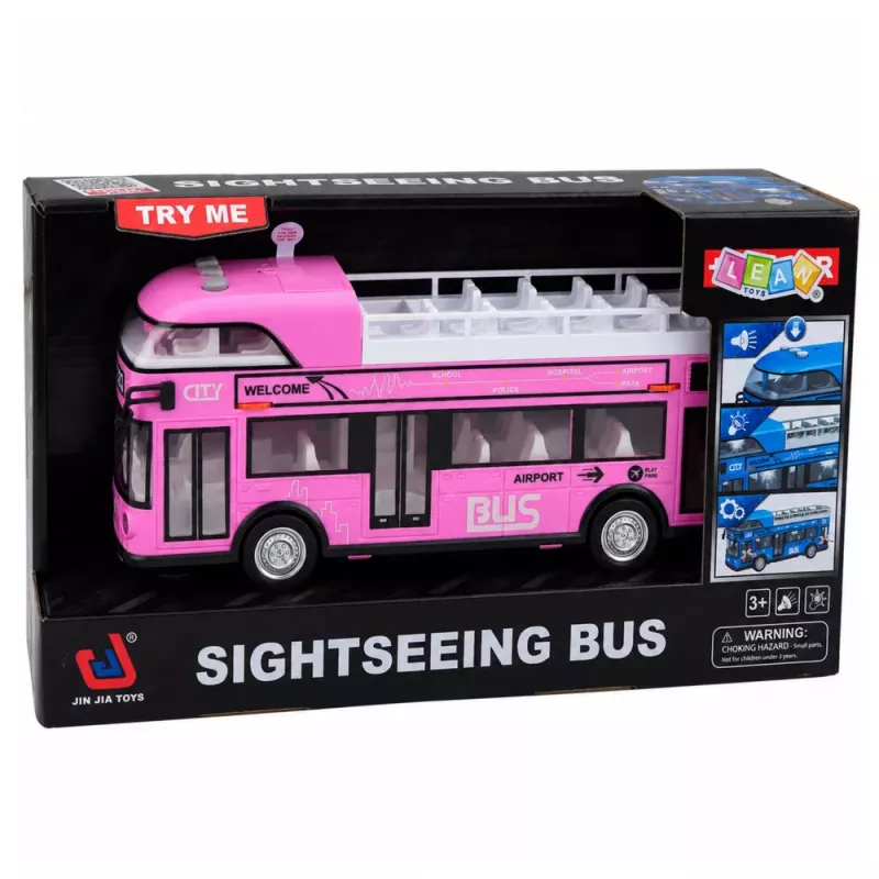 LEAN TOYS Autocarro Urbano de Dois Pisos com Portas, Luzes e Sons, Rosa