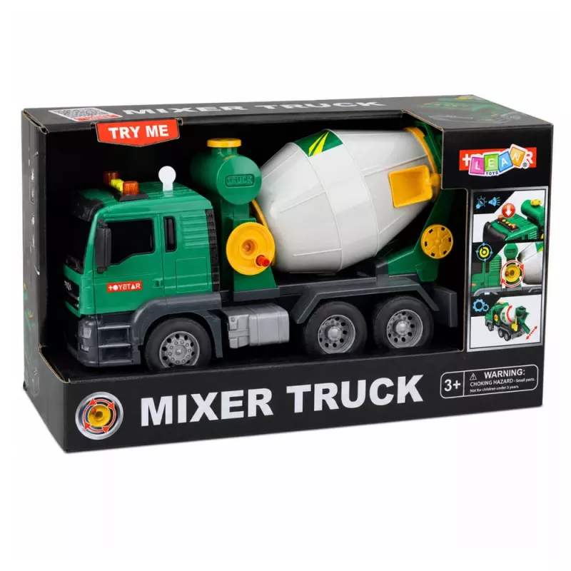 LEAN TOYS Camião Betoneira com Tambor Rotativo, Luzes e Sons, Verde