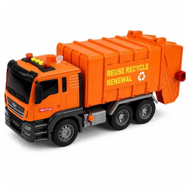LEAN TOYS Camião do Lixo com Contentores de Lixo, Luz e Som - Laranja