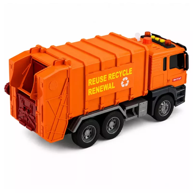 LEAN TOYS Camião do Lixo com Contentores de Lixo, Luz e Som - Laranja