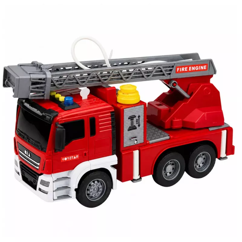 LEAN TOYS Carro de Bombeiros com Escada Giratória, Bomba de Água, Luz e Som