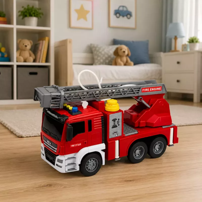 LEAN TOYS Carro de Bombeiros com Escada Giratória, Bomba de Água, Luz e Som
