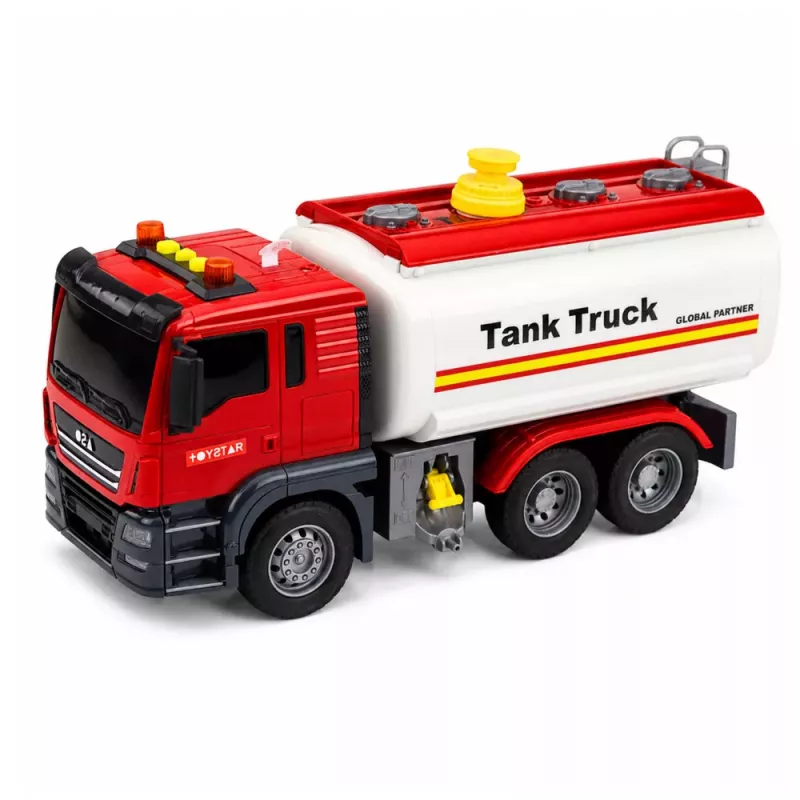 LEAN TOYS Camião Cisterna Sistema de Água Mangueira Verter Água Luzes Sons Vermelho
