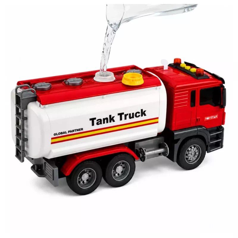 LEAN TOYS Camião Cisterna Sistema de Água Mangueira Verter Água Luzes Sons Vermelho