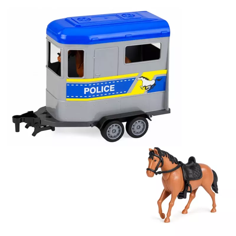 LEAN TOYS Todo-o-Terreno de Polícia com Reboque para Cavalos, Efeitos de Luz e Som