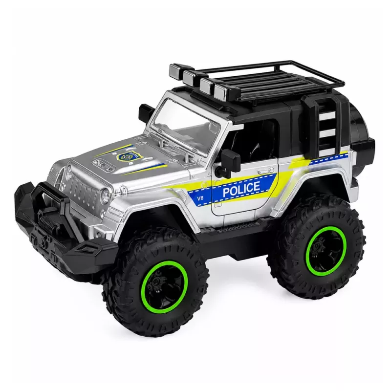 LEAN TOYS Todo-o-Terreno de Polícia com Reboque para Cavalos, Efeitos de Luz e Som