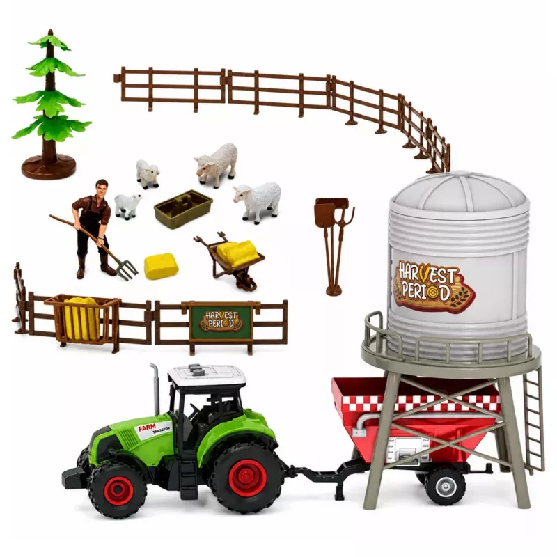 LEAN TOYS Conjunto de Quinta com Trator, Estábulo, Silo, Figuras, Animais, Ferramentas - 49 peças