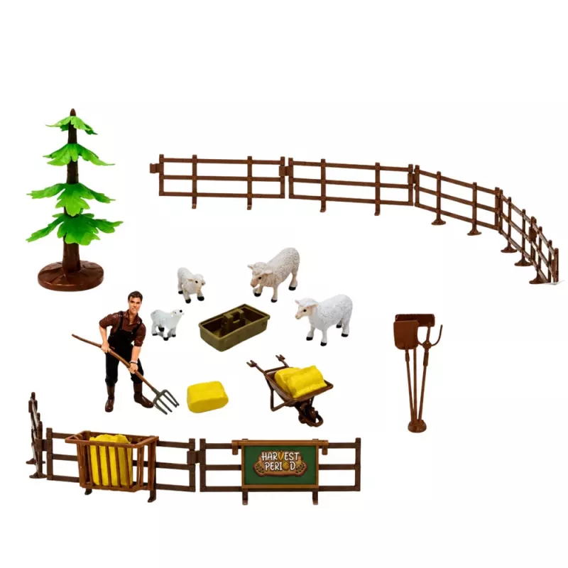 LEAN TOYS Conjunto de Quinta com Trator, Estábulo, Silo, Figuras, Animais, Ferramentas - 49 peças