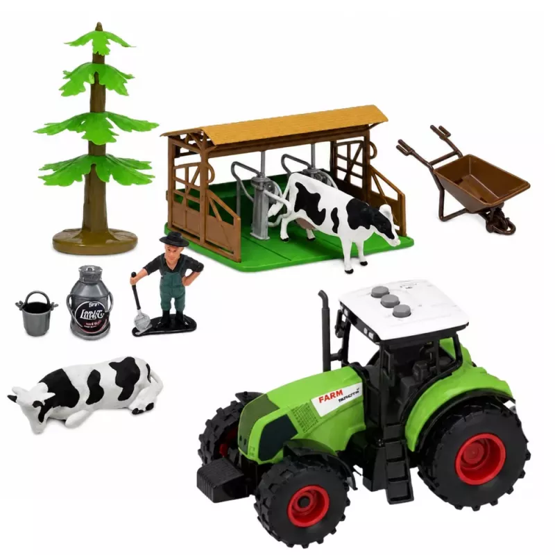 LEAN TOYS Conjunto de Quinta com Trator, Celeiro, Animais, Figuras e Acessórios, 37 peças