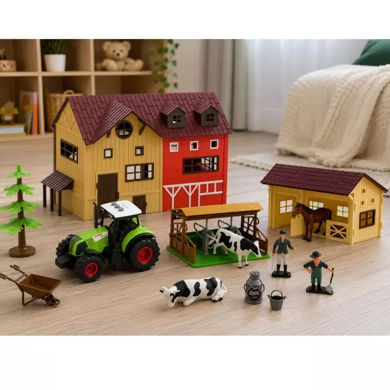LEAN TOYS Conjunto de Quinta com Trator, Celeiro, Animais, Figuras e Acessórios, 37 peças