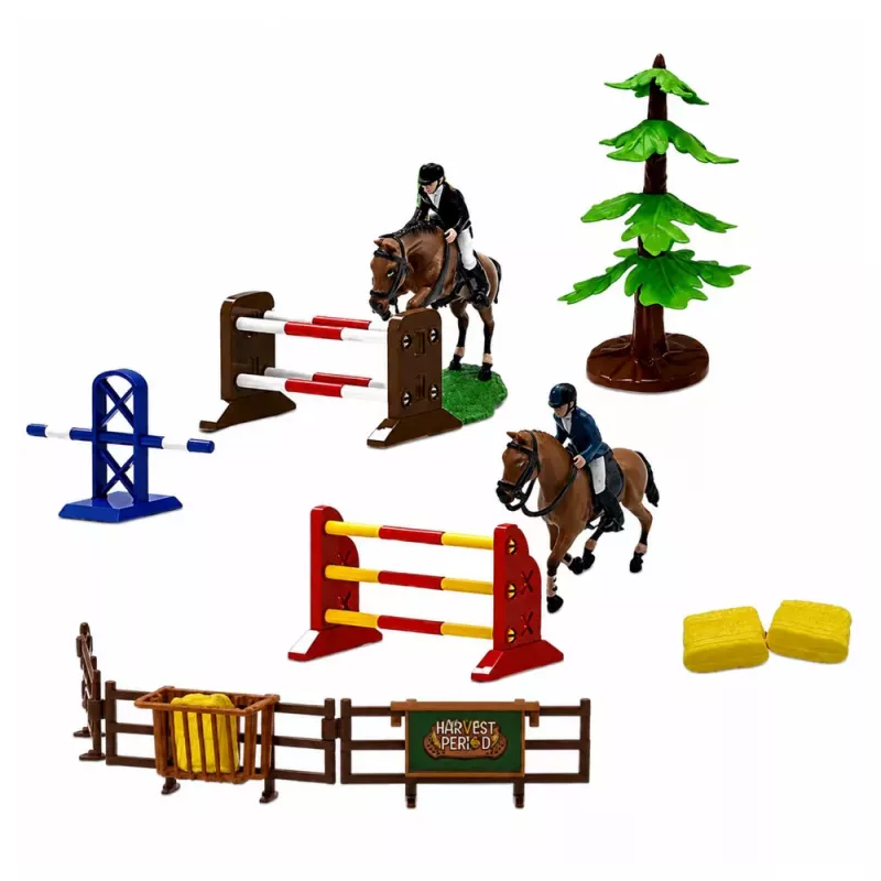 LEAN TOYS Conjunto Quinta Estábulo de Cavalos Saltos de Cavalos Colinas Figuras Acessórios 69 peças