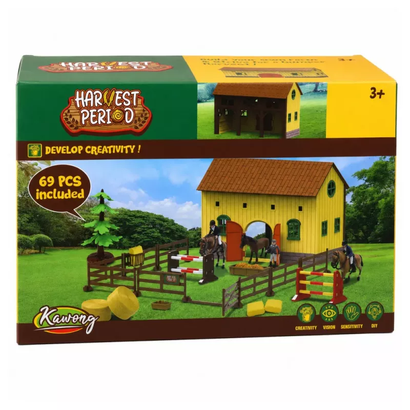 LEAN TOYS Conjunto Quinta Estábulo de Cavalos Saltos de Cavalos Colinas Figuras Acessórios 69 peças