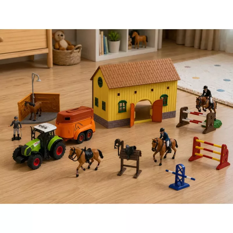 LEAN TOYS Conjunto Quinta Coudelaria Trator Percurso de Obstáculos Saltos Colinas Cavalos Figuras 72 unid.