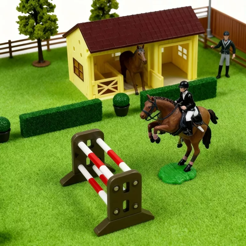 LEAN TOYS Conjunto Quinta Coudelaria de Cavalos Percurso de Obstáculos Estábulo Figuras de Cavalos 26 peças