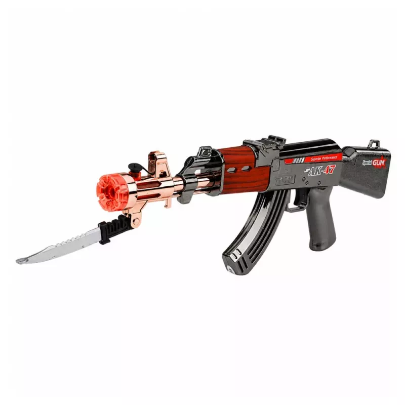 LEAN TOYS Espingarda AK47, réplica de arma a pilhas com faca, efeito de fumo, luzes e sons