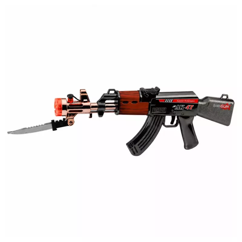 LEAN TOYS Espingarda AK47, réplica de arma a pilhas com faca, efeito de fumo, luzes e sons