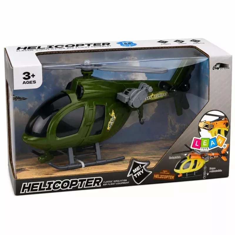 LEAN TOYS Helicóptero Militar com Gancho, Luzes e Sons Verde