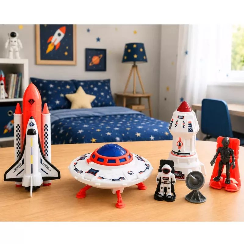 LEAN TOYS Nave Espacial OVNI Foguetão Vaivém Alien Cosmonauta Antena Conjunto