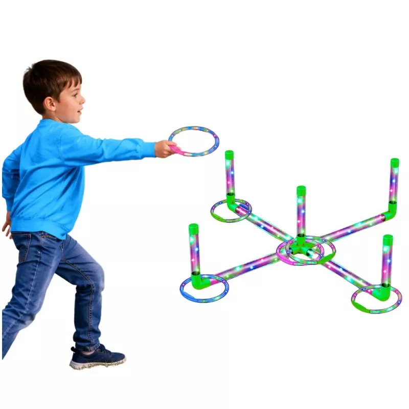 LEAN TOYS Jogo de Destreza Ringo para Crianças com Anéis e Postes com LED