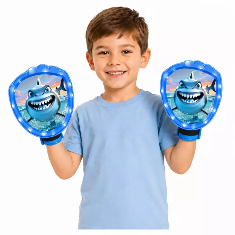 LEAN TOYS Jogo de Arcada para Lançar e Apanhar, Raquete, Bolas Luminosas, Tubarão LED