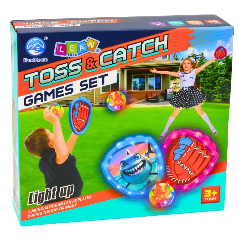 LEAN TOYS Jogo de Arcada para Lançar e Apanhar, Raquete, Bolas Luminosas, Tubarão LED