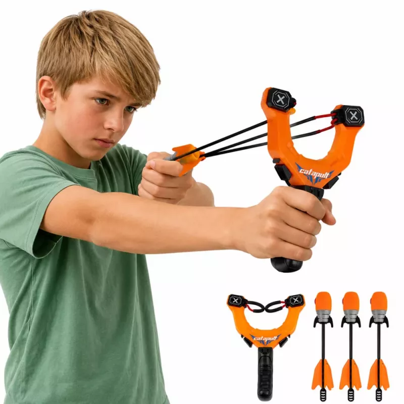 LEAN TOYS Conjunto Desportivo de Estilingue de Destreza com Flechas Assobiadoras Laranja 15M