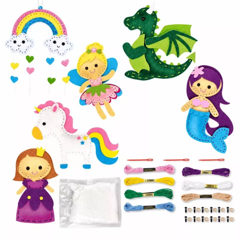 LEAN TOYS Conjunto Criativo de Peluches de Feltro para Costurar Terra dos Contos de Fadas DIY 6 Unid.