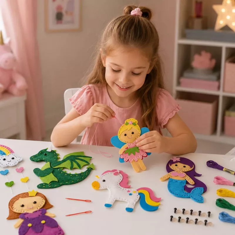 LEAN TOYS Conjunto Criativo de Peluches de Feltro para Costurar Terra dos Contos de Fadas DIY 6 Unid.