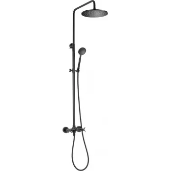 DEANTE Chuveiro de teto com misturadora - preto, coluna de duche montada na parede com cabeça de chuveiro quadrada 250x250 mm, misturadora monocomando, corpo da misturadora em latão, coluna em aço inoxidável, altura ajustável 800-1150 mm