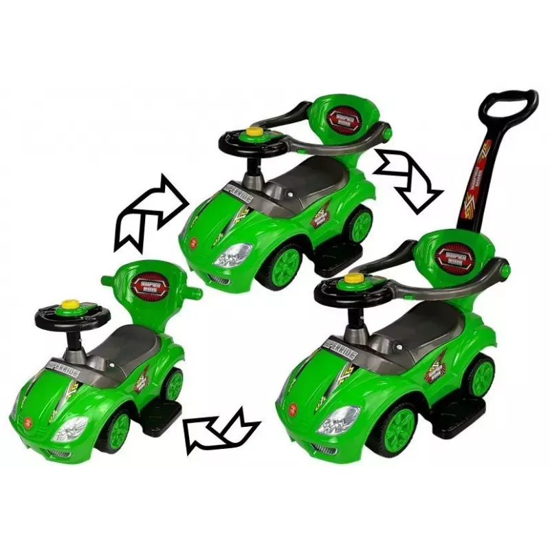 LEAN CARS Carro de empurrar 3 em 1 Mega Car para crianças pequenas com barra para os pais verde