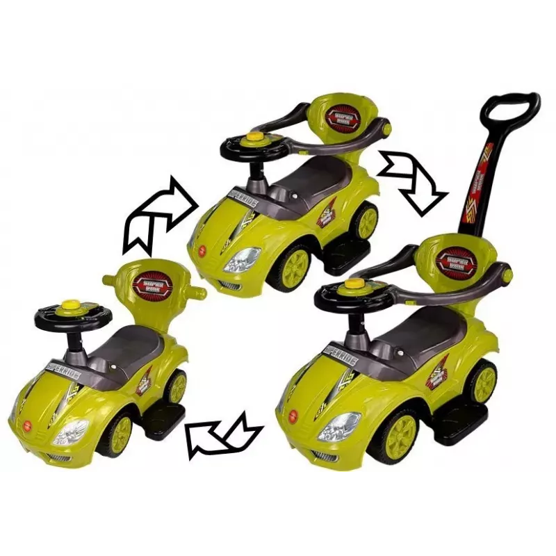 LEAN CARS Carro de empurrar 3 em 1 Mega Car para crianças pequenas com barra para os pais amarelo