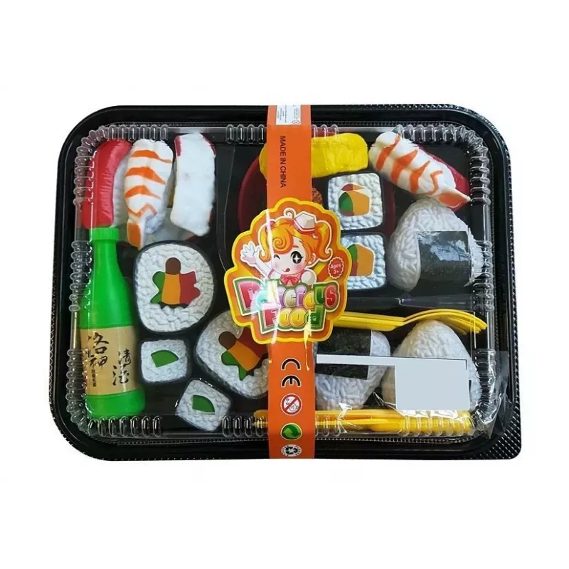 LEAN TOYS Conjunto de sushi para crianças com talheres - brinquedo de madeira de 27 peças para jogos de faz de conta